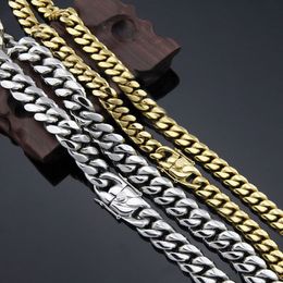 Real Gold Filled Men Cuban Chain Necklace Stainless Steel Jewelry High Polished Hip Hop Curb Link Double Safety Clasp 5 8 10 12 14269y