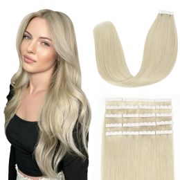 Extensions AW Mini Tape In Human Hair Extensions Straight 100% Natural Grey Blonde Seamless Invisible Skin Weft Adhesive Tape Ins 20pcs