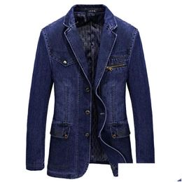 Men'S Suits Blazers Brand Mens Denim Blazer Male Jacket Coat Autumn Spring Slim Fat Cotton Casual Suit Jackets Men Mascino 3Xl 200 Dhu5N