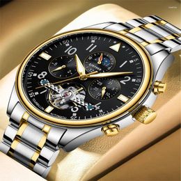 Wristwatches Kinyued Mens Business Watch Automatic Mechanical Stainless Steel Wrist Watches Luminous Waterproof For Men's Gift