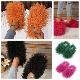 Sandal Furs Slippers Mules Womens mens Daily Wears Fur Shoe Slides Whites Black Orange Metal Chains Casual Flats Shoes Trainer GAI Sneakers