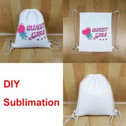 Canvas Drawstring Sublimation Bags White Backpack Candy Gift Storage Bag Christmas Party Supplies Blank DIY Gifts s