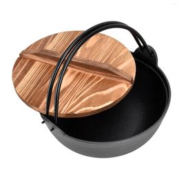 Cookware Sets Sukiyaki Pot Wooden Lid Cast Iron Durable Sturdy Widely Used Uniform Heating Nabe For Cooking Stews Noodle