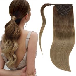 Real Natural Hair Ponytail Human Hair Extensions Remy Hair Clip On Ponytail Extensions 10-24inch Thick Ends Blonde Brown