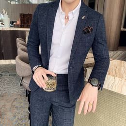 JacketPants Fashion Mens Pure Colour Leisure Suits Grey Blue Black Slim Fit Men Business Banquet Suit Set Plus Size 6XL 7XL 240315