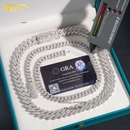 Designer Jewellery Hot Selling S925 VVS Wholesale Price Popular Pass Tester 925 Silver 10mm 15mm Two Rows Iced Out Hip Hop Moissanite Diamond Cuban Link Chain