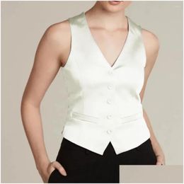 Womens Suits Blazers Fashion Vests Women In Coats Satin Sleeveless Single-Breasted Jacket V-Neck Vest Top Classic Jackets Drop Deliver Ottru