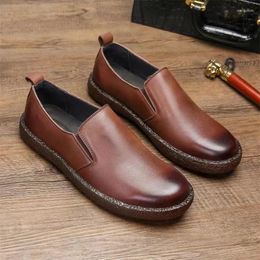 Casual Shoes 2024 Men Genuine Leather Breathable Comfortable Soft Sole Loafers Spring/Autumn Slip-On Sewing Flats Black Brown