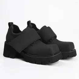 Dress Shoes 2024 Women's Gothic Black Platform Summer Square Toe Chunky Heels Casual Pumps Big Size 43 Footwear