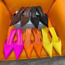 New P Luxury designer brand pointy high heel sandals Women's slippers Handmade shallow mouth sandals dress shoes Leather sole full package sandal With Box