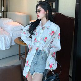 Women's Blouses 2024 Spring Fashion Vintage Loose Female Casual Shirts Chic Tops Long Sleeve Button-up Women Floral Full Print Elegant