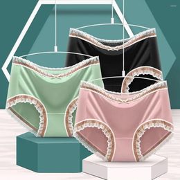 Women's Panties Middle Waist Cotton Crotch Satin Underwear Bow Lace Edge Ice Silk Traceless Women Thong Female Lingerie