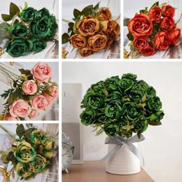 Decorative Flowers 2Pcs Vintage Party Decor Home Supplies Dining Table Fake Bouquet Artificial Silks Peony Green Rose