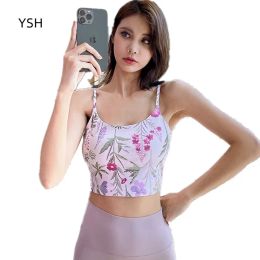 Bras YUSHUHUA Printing Yoga Tank Tops Women Fitness Top Shockproof Sports Bras Training Sleeveless Sport Gym Cross Back Running Vest