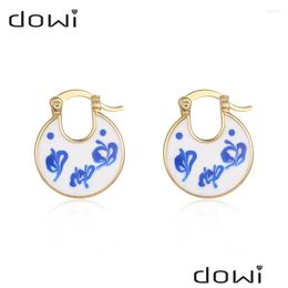 Hoop Huggie Earrings Handmade Round Ceramic Golden Colour Drop For Women Fashion Geometric Jewellery Ear Rings Wholesales Delivery Oth6A