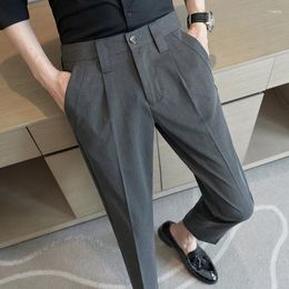 Men's Suits British Style Suit Pants For Men Slim Fit Fashion Solid Colour Casual Business Ankle Length Office Social Wedding Trousers