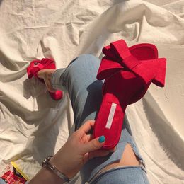 Slippers Big Silk Bow Women Candy Color Flat Summer Shoes Peep Toe Bowtie Flip Flops Ladies Outdoor Slides Pantoufle Femme Y839