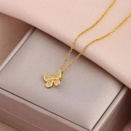 Pendant Necklaces Trendy 316L Stainless Steel Butterfly Zircon For Women Girl Clavicle Chain Female Daily Wear Neck Jewellery