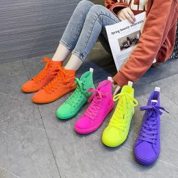 Boots Rose Red Yellow Purple Orange Green Color Microfiber Leather Hightop Sneakers Women Casual Running Leather Women's Sneakers