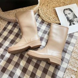 Boots Designer Thick Heel Sole Long Fashion Square Toe Women Rain Men Rubber New Waterproof Anti Slip High Tube Shoes Pure Q240521