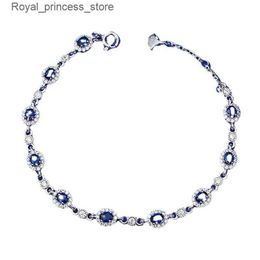 Charm Bracelets S925 Silver High Carbon Diamond Sapphire 3 * 4 Elliptical Row Diamond Womens Chinese Style Adjustable Q240321