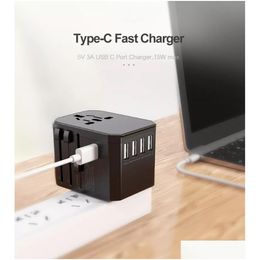 Power Plug Adapter Fashion Portable World Travel With Four Usb And Type-C Smart Charger Electrical Socket Drop Delivery Electronics Dh72E