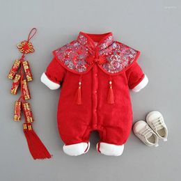 Ethnic Clothing 2024 Winter Baby Cotton Long-sleeved One-piece Thickened Boy And Girl Chinese Knot Year Tang Suit 0-2 Years Old