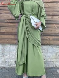 Ramadan Eid Shiny Two Pieces Sets Djellaba Muslim Dress Dubai Fashion Glossy Islamic Suits Abaya Muslim Robes Islam Robe WY1294 240313