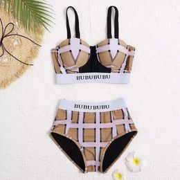 Designer Bikini Woman Beach Swim Wear Summer Swim Suit Sexy Sling Strap Design Pattern Plaid Swimsuit Womens