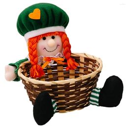 Plates St Patricks Day Candy Dish Leprechaun Hat Plush Gnome Bowl Shamrock Woven Keys Basket Table Shelf Decorations Farmhouse