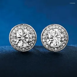 Stud Earrings S925 Silver One Carat Round Micro Inlaid Full Diamond Hip Hop Fashion Versatile Wholesale For Men And Women