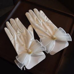 Bride wedding glove wedding dress accessories lace pearl photography photo wedding satin short wholesale female