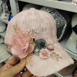 Ball Caps 202412-2508866 Chic Ins Spring Lace Flower Pearl Ventilate Lady Baseball Cap Women Leisure Hat