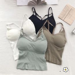 Camisoles & Tanks Women's Cotton Lingeries Bras Sexy V Neck Tube Top Fashion Solid Colour Underwear Female Soft Camisole Push Up Bra With