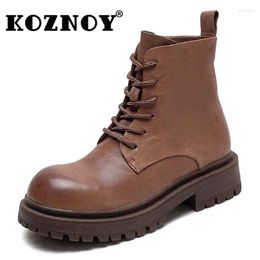 Boots Koznoy 5cm British Genuine Leather ZIP Ankle Booties Spring High Moccasins Motrocycle Autumn Women Platform Coygirl Shoes