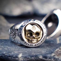 Vintage Gothic Skull 14K White Gold Ring Mens Fashion Punk Motorcycle Rock Trend Party Jewelry Accessory