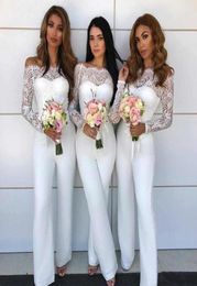 Off Shoulder Lace Jumpsuit Bridesmaid Dresses for Wedding 2020 Sheath Backless Wedding Guest Pants Suit Gowns Plus Size3258371