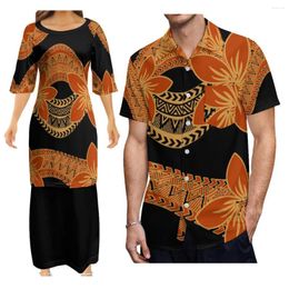 Party Dresses Polynesian Tribe Custom Women'S Samoan Dress And Men'S Button-Down Shirt Puletasi Couple Set