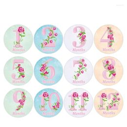 Gift Wrap 12pcs/set January-December Flower Number Month Label Baby Birthday Party Decor Colourful Sticker Record Growth