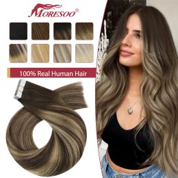 Extensions Moresoo 25G Tape in Human Hair Extensions 10P Natural Straight Remy Hair 1424inches Blonde Hair Tape in Hair Extensions