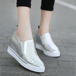 Casual Shoes Women Fashion Platform White Mesh Breathable Sneakers Black Heightening Student