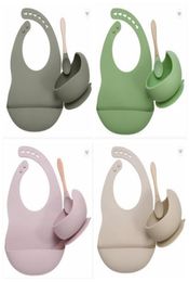 Baby Feeding Set Food Grade Silicone Bibs Kid Plate Nonsilp Suction Bowl Kids Tableware Waterproof Bib BPA 3pcsset ZYY208b2472692