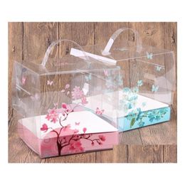 Other Event Party Supplies 15X15X15Cm Pink Plastic Box With Handle Transparent Pvc Cake Boxes Wedding Favours And Gifts Paper Candy Dhevt