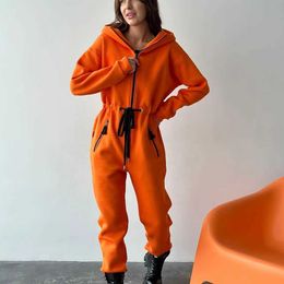 Womens Warm Jumpsuit Made of Cotton Fleece with a Hoodie Newest Fashionable Outfits Jogging Sport Tracksuits