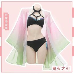 cosplay Anime Costumes Demon Kanroji Mitsuri swimsuit Kochou Shinobu cardigan swimsuit set summer bikini beach role-playing swimsuitC24321