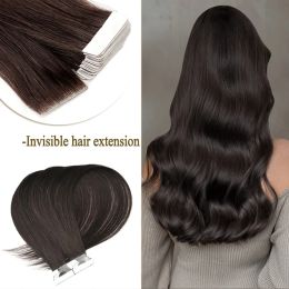 Extensions Extensions ZURIA PU Skin Tape In Human Hair Extensions Weft Adhesive Invisible 100% Remy 16/20/22/24" 10PCS Straight Natural For W