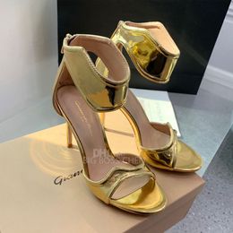 Gianvito Rossi Women's r Metallic feeling Sandals10.5cm stiletto Heels Sandals women summer Rear zippe luxury designer heels Sandals Curved ankle strap Shipment
