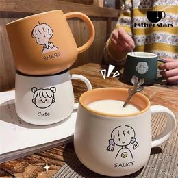Mugs Anime Couple Simple Creative Ceramic Household Breakfast Milk Handle Drinkware With Spoon For Lover's Gifts