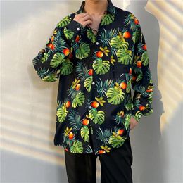 Men's Casual Shirts Hawaiian Beach Coconut Tree Print Long Sleeve Clothes Fashion Lapel Button Top Blouse Summer Vacation Clothing