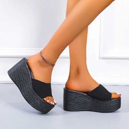 Chinelos 2022 novo verão deslizamento em mulheres cunhas sandálias plataforma salto alto moda dedo do pé aberto senhoras sapatos casuais confortável promoção venda h240322